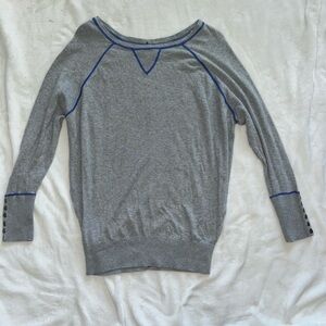 Ruby Moon Gray Top with Blue Trim